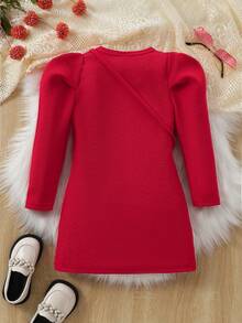 SHEIN 少女仿珍珠串珠大蝴蝶结连衣裙 - 紅色 - 查看 2