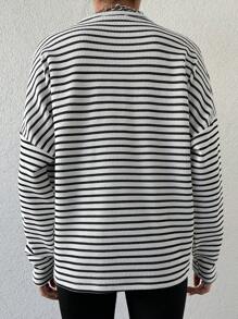 SHEIN 女用條紋圓領上衣 - 黑與白 - 查看 2