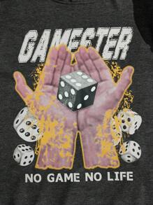 ROMWE MEN Street Life Men's Hand & Letter Print Hooded Casual Sweatshirt - Dark Grey - View 4