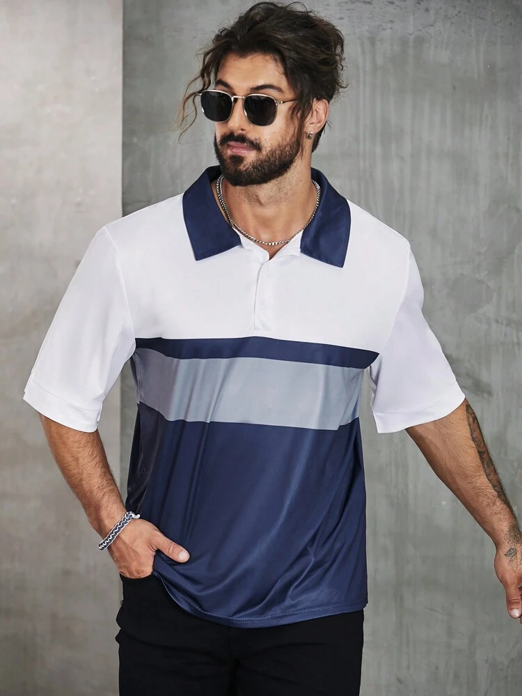 Men's Plus Size Colorblock Collar Polo Shirt