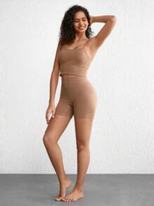 Ocili Leisure Extremely Stretchy Seamless & Skin-Friendly Non-Removable Padding Comfortable Solid Wide Rib Women Tops Khaki - Khaki - View 7