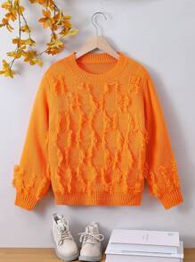 SHEIN Tween Girl Solid Raw Trim Sweater - Burnt Orange - View 1