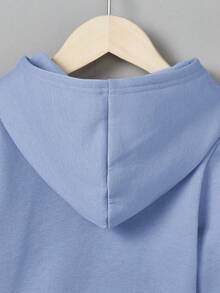 SHEIN 男童休闲宽松基础款卫衣，带字母贴花 - 藍色 - 查看 3