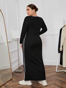 SHEIN Essnce 大碼撞色滾邊方領洋裝 - 黑色 - 查看 2