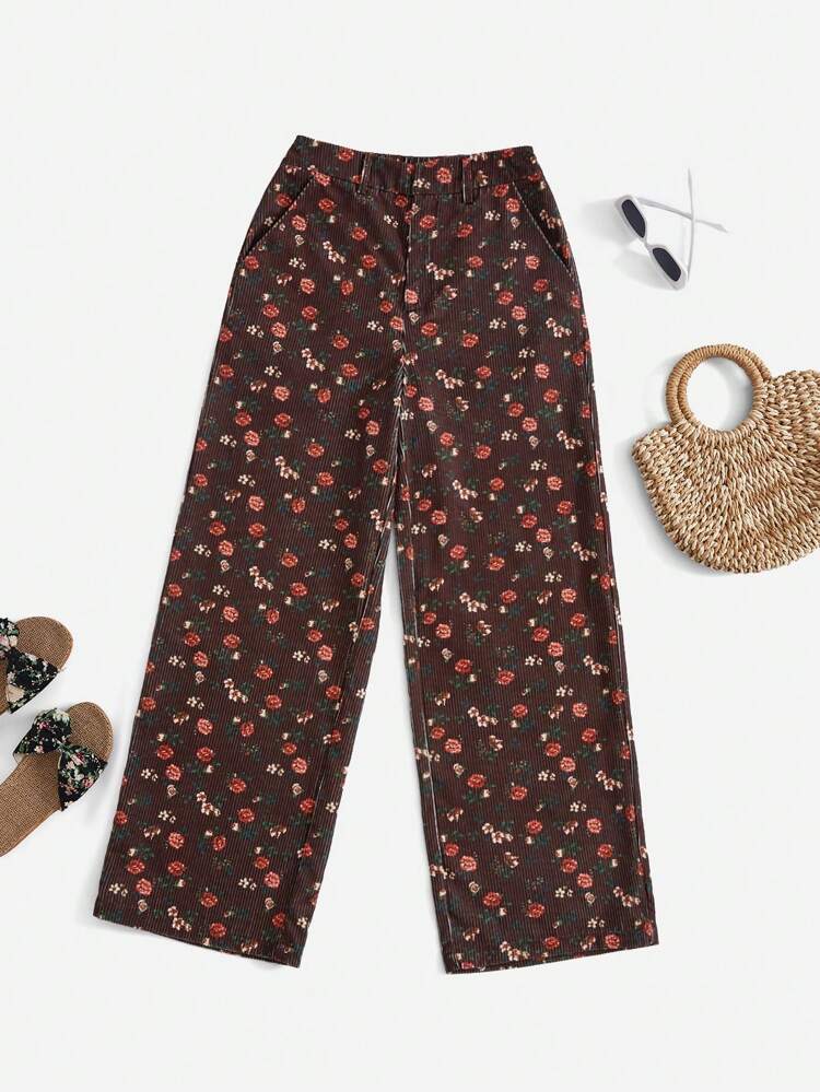 Ditsy Floral Print Straight Leg Pants