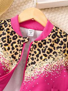 SHEIN Cô Gái Trẻ In hoa Báo Dây kéo Áo khoác bomber - Hồng - Xem 7