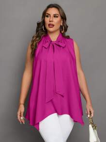 SHEIN Clasi Plus Tie Neck Asymmetrical Hem Blouse