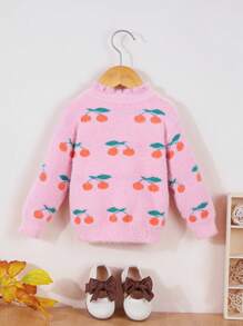 SHEIN Babado Frente do botão Frutas&Vegetais Cardigãs para meninas