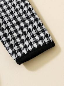 SHEIN Young Girl Houndstooth Print Contrast Binding Peplum Overcoat