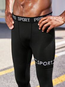 Manfinity Sport Corelite 男士字母圖案運動褲襪 - 黑色 - 查看 3