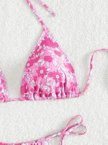 Swim Mod 女士花卉印花領後繫式比基尼套裝 - 彩色 - 查看 5