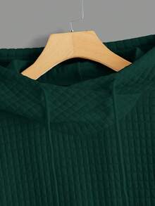 SHEIN EZwear Áo nỉ cỡ lớn có túi kangaroo, vai rớt, dây rút. - Màu xanh lá cây đậm - Xem 3