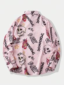 ROMWE MEN Street Life 男士休閒骷髏與火焰印花襯衫 - 彩色 - 查看 2