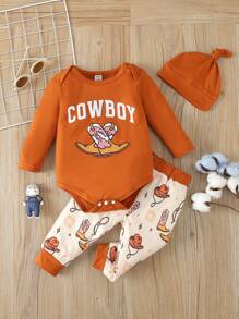 Đứa bé trai Đồ họa Chữ cái Áo liền quần chặt & Giày ống In Quần thể thao & Mũ - gừng - Xem 1