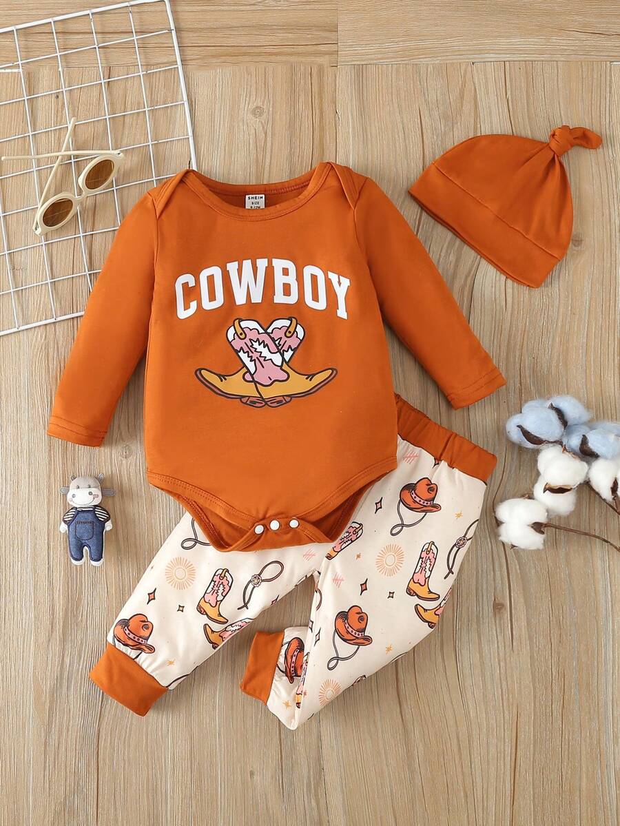 Đứa bé trai Đồ họa Chữ cái Áo liền quần chặt & Giày ống In Quần thể thao & Mũ - gừng - Xem 1