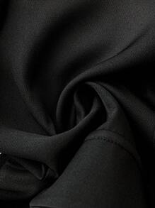 Celure Plus Eyelash Lace Panel Flounce Sleeve Single Button Blazer - Black - View 5