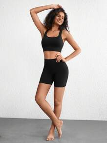 Ocili Leisure Extremely Stretchy Seamless & Skin-Friendly Non-Removable Padding Comfortable Solid Wide Rib Bra Black - Black - View 7