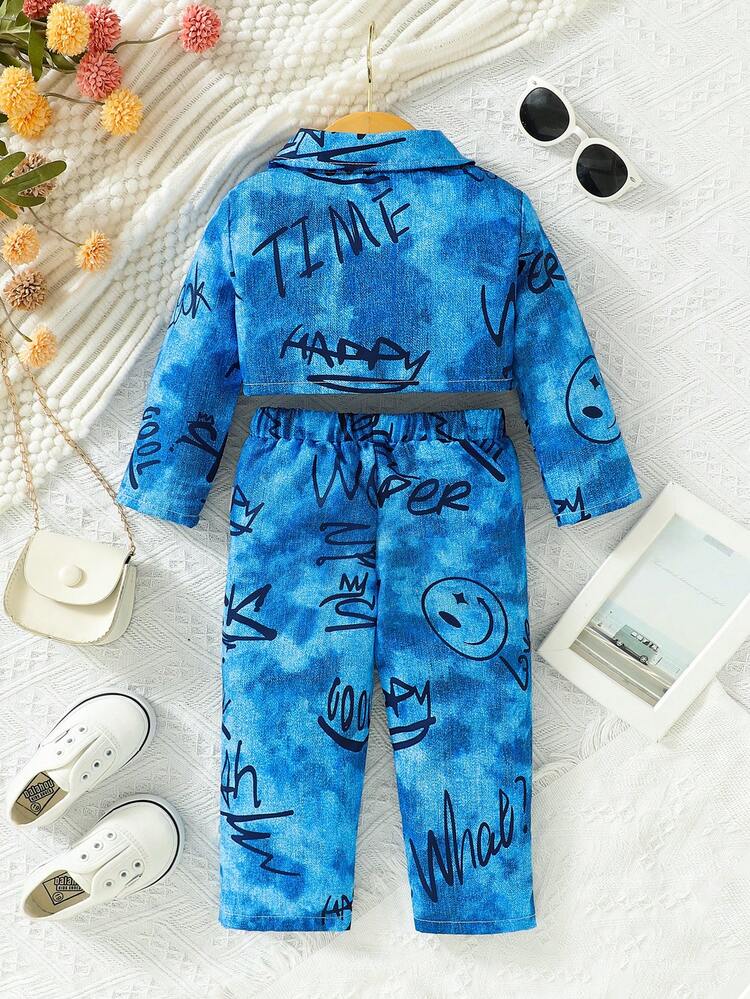 Baby Boy Letter Graphic Flap Detail Shirt & Pants