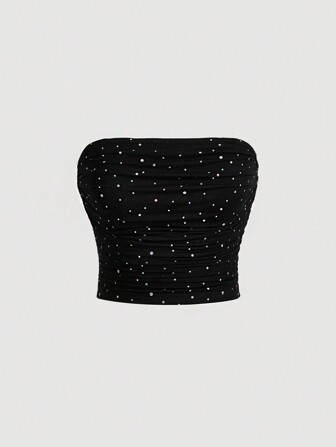 SHEIN MOD Sequin Detail Ruched Tube Top