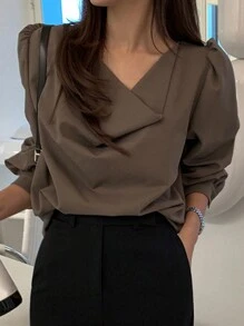 DAZY Của phụ nữ Ống tay áo Áo sơ mi - Màu nâu  Mocha - Xem 3