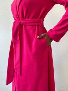 SHEIN Slayr 西裝領腰帶長款花呢外套 - 玫紅色 - 查看 7