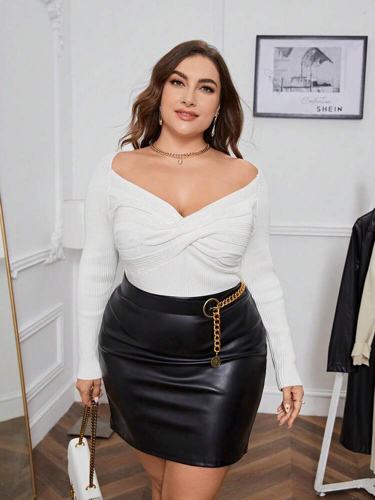 Plus Size Women'S Elegant Crossed Pullover Sweater