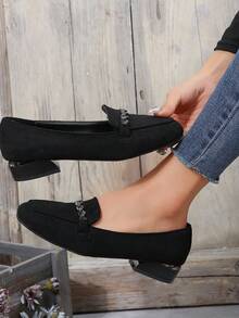 女性平底樂福鞋帶低跟,黑色水鑽裝飾細部絲絨,瑪麗珍女鞋和樂福鞋風格 - 黑色 - 查看 3