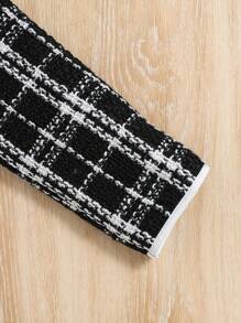Tween Girl Contrast Binding Plaid Tweed Jacket & Skirt Without Sweater - Black and White - View 5