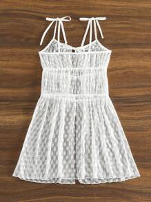 SHEIN Swim 夏季女士蕾丝花卉印花腰带设计和服开衫 - 白色 - 查看 4
