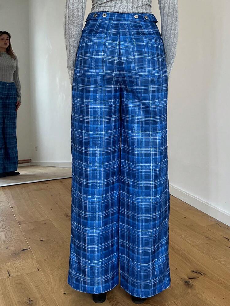 Plaid Print Wide Leg Suit Pants