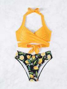 SHEIN Swim Conjunto de bikini de mujer estampado para vacaciones de verano - Multicolor - Ver 5