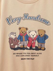 少女標語和卡通圖形保暖衬里套头衫和汗裤 - 杏色 - 查看 4