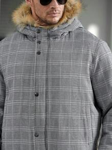 Manfinity VCAY Chaqueta acolchada con capucha con cremallera, con estampado a cuadros y ribete de felpa, de corte holgado y talla grande para hombre, para otoño e invierno - Multicolor - Ver 6