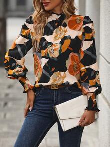 SHEIN LUNE Camisa de mujeres con estampado floral de manga farol - Multicolor - Ver 5