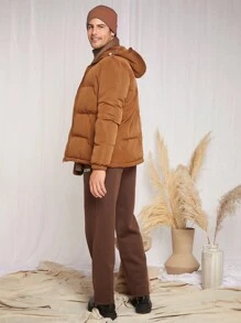 Manfinity VCAY Loose Men's Woven Leisure Hooded Padded Jacket - Khaki - View 11