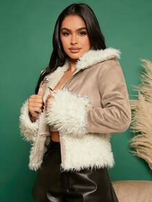 SHEIN SXY 女士保暖内衬复合绒面革保暖夹克 - 彩色 - 查看 3