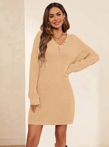 SHEIN Clasi Women's V-neck Woolen Sweater Dress