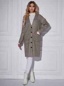 SHEIN Clasi Plaid Print Dual Pocket Drop Shoulder Coat Fall Cloth For Women - Multicolor - View 6
