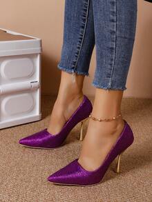 優雅紫色高跟鞋適合女士,時尚性感&多用途適用於約會 - 紫色 - 查看 7