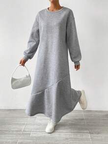 SHEIN Frenchy 落肩袖荷葉邊洋裝 - 灰色 - 查看 7