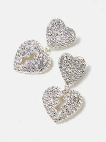 SHEIN ICON 1 par Pendientes dos tonos plata con corazón & con diseño de diamante de imitación - Plateado - Ver 8