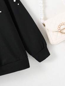 SHEIN 年輕女孩珍珠串珠運動衫 - 黑色 - 查看 3