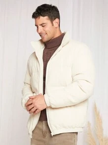 GENTILAND Áo khoác nam trơn túi chéo có đệm - Màu be - Xem 5