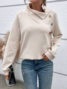 SHEIN LUNE 連結細節插肩袖運動衫 - 杏色 - 查看 1