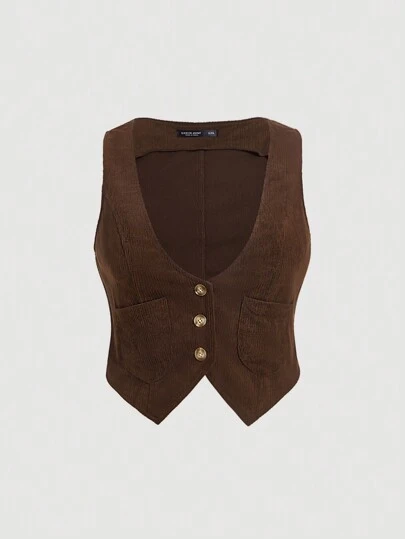 SHEIN MOD Plus Knappar Framtill Väst Jacka