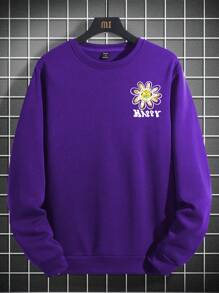 Manfinity Hypemode Men's Loose Fit Cartoon & Letter Print Drop Shoulder Sweatshirt - Purple - View 3