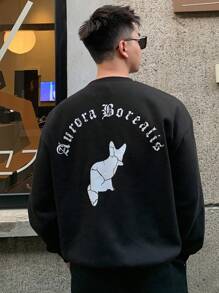 DAZY Men's Cartoon Letter Printed Drop-shoulder Sweatshirt - Dark Grey - View 8