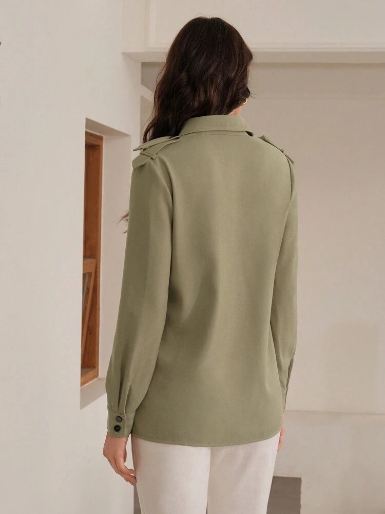 Solid Color Front Button Shirt