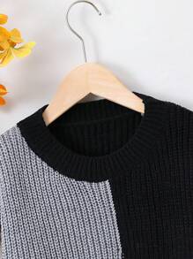 SHEIN Boys' Contrasting Drop Shoulder Sweater - Black and White - View 3
