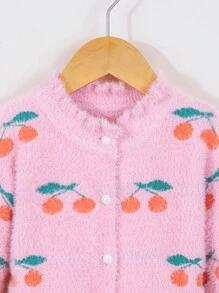 SHEIN Babado Frente do botão Frutas&Vegetais Cardigãs para meninas